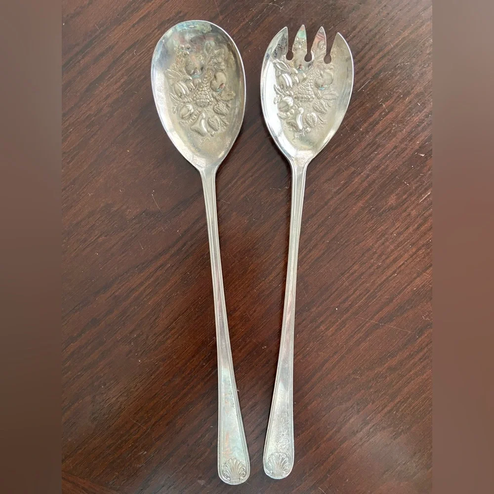 Vintage Sheffield England Silver Plated Bon Berry Serving Salad Set Spoons